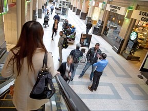 Downtown workers were photographed in Bankers Hall in downtown Calgary on provincial budget day Thursday, April 14, 2016.