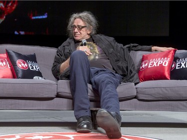 Peter Mayhew, the actor who plays Chewbacca in the Star Wars franchise, chats during the Calgary Comic and Entertainment Expo at Stampede Park in Calgary, Alta., on Saturday, April 30, 2016.