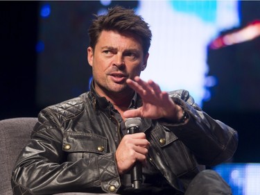 Actor Karl Urban speaks during the Calgary Comic and Entertainment Expo at Stampede Park in Calgary, Alta., on Saturday.