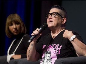 Actresses Lea DeLaria (R) and Jackie Cruz speak during an Orange is the New Black panel at the Calgary Comic and Entertainment Expo at Stampede Park in Calgary, Alta., on Saturday, April 30, 2016. Lyle Aspinall/Postmedia Network