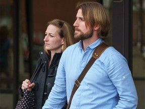 David Stephan and his wife Collet Stephan leave court on April 11, 2016, in Lethbridge, Alberta.