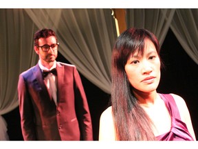 Tyrell Crews as Greg and Donna Soares as Srey in Downstage's production of Benefit by Matthew MacKenzie.