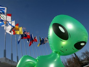 St. Paul built a UFO landing pad in 1964 as a Centennial project. Although no aliens have landed there, the nearby Chamber of Commerce office has a supply of inflatable aliens for sale. Photo by Grant Black, Postmedia