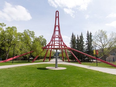 A sculpture at the entrance to the Olympic Oval at the University of Calgary.
