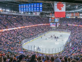 CAPTION: Edmonton, March 18th 2016 - The photo was shot during the 3rd period after the Oilers scored their second goal by Matt Hendricks. Oilers won the game 2-0 and are playing their final season at Rexall Place. (Picture by Nelson Cheung)