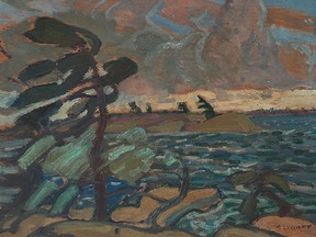 Arthur Lismer, September Gale, 1920, oil on panel, 30.3 x 40.4 centimetres, Collection of the Vancouver Art Gallery, The Parnell Bequest.