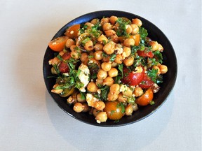 Salads made with chickpeas are a good choice for those moving toward a vegetarian diet.