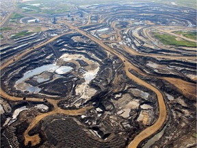 An aerial view of Canadian Natural Resources Limited (CNRL) oilsands mining operation near Fort McKay