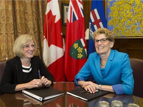 Alberta Premier Rachel Notley and Ontario Premier Kathleen Wynne hold a media availability to discuss an energy innovation partnership between Alberta and Ontario on May,  26 2016 in Edmonton.