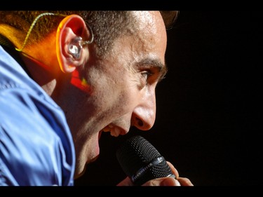 Jacob Hoggard, lead singer of Hedley and the band perform at the Scotiabank Saddledome in Calgary, Ab., on Friday May 13, 2016. Mike Drew/Postmedia