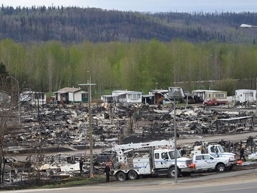 Ptarmigan Court Trailer Park is shown during a media tour of the fire-damaged city of Fort McMurray, Alta. on Monday, May 9, 2016.