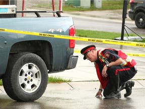 Calgary Police investigate at the scene of a serious pedestrian accident in the NW Calgary, Alta community of Tuscany on Thursday May 26, 2016.