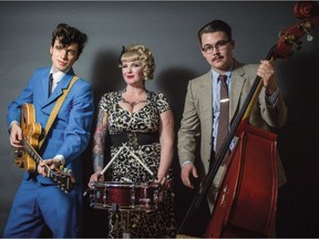Calgary rockabilly act Peter and the Wolves featuring, from left, Howlin' Pete Cormier, Miss Cherry Kisses and Theo Waite.
