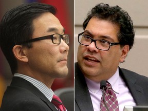 On the left, Calgary councillor Sean Chu. On the right, Calgary Mayor Naheed Nenshi