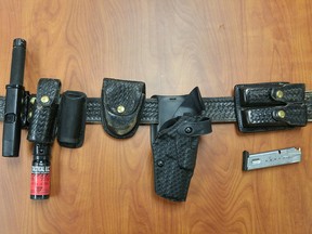 An example of some of the police gear stolen from RCMP cruisers parked in AIrdrie.