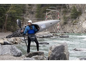 Darius Ramrattan, 17, broke his pelvis and femur and shattered his heel during a hiking accident last summer. Eight months later he is paddling on the whitewater of the Kananaskis River in Kananaskis Country, Alta., on Saturday, April 23, 2016. He is preparing to defend his spot on the junior national whitewater slalom kayak team. Marissa Tiel/Postmedia Network