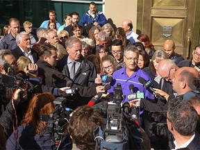 Gregg Perras, father of victim Kaiti Perras, reads a statement on behalf of the families of the victims of a mass killing.