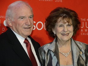 The honourable Lois Mitchell, Alberta Lieutenant Governor, right, and Doug Mitchell visit the 2016 Junos Green Carpet in Calgary on Saturday, April 2, 2016.