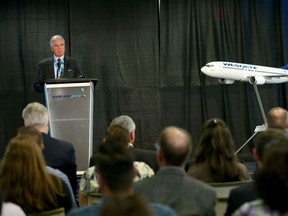 Gregg Saretsky,President and CEO of WestJet speaks at the compay's annual general meeting in Calgary, Alta a the company's offices on Tuesday, May 3, 2016.