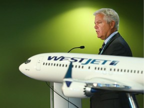 Gregg Saretsky, President and CEO of WestJet speaks at the company's 2016 annual general meeting in Calgary.