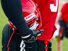 The Calgary Stampeders practice during mini camp at IMG Academy in Bradenton, Fla., on April 17, 2015 in Bradenton, Florida.