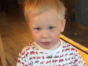 After spending a night sleeping in the grass alone in the wilderness, a missing two-year-old boy was found safe and sound Sunday morning, the youngster's family says. Mounties say little Issac Leuenberger was found off a main trail, when a searcher heard some noise off in the bush and sure enough it was him. He was a little scratched up and hungry but he'll be fine.