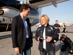 Prime Minister Justin Trudeau meets with Alberta Premier Rachel Notley in Edmonton, Friday, May 13, 2016, before a flight to Fort McMurray.