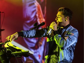 Jacob Hoggard, lead singer of Hedley, performs at the Scotiabank Saddledome.