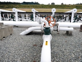 Kinder Morgan's Burnaby Terminal in Burnaby. The end point of the Trans Mountain pipeline, the terminal houses 13 storage tanks with a shell capacity of approx. 1.685 million bbl.