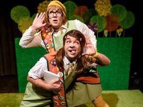 Trevor Schmidt, front, and Darrin Hagen star in Flora & Fawna's Field Trip at Lunchbox Theatre.