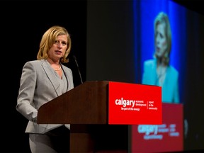 President and CEO Mary Moran delivers the Calgary Economic Development's Report to the Community at the Telus Convention Centre in downtown Calgary, Alta., on Tuesday, May 17, 2016. About 650 people were in attendance.