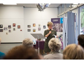 CARNA President Shannon Spencely speaks to nurses and guests at the nursing exhibit