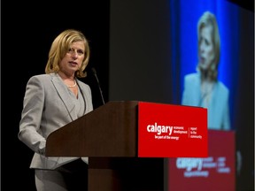FILE PHOTO: President and CEO Mary Moran delivers the Calgary Economic Development's Report to the Community at the Telus Convention Centre, 2016.