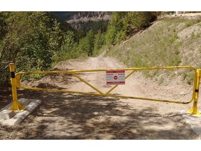 The gate installed on CP land leading to the Lower Canyon of the Kicking Horse River. The gate went up one day before the rafting season is to begin, May 20, 2016.