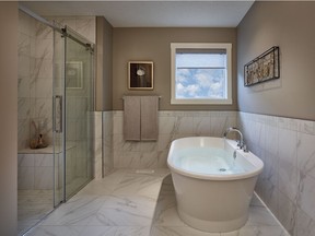 The master ensuite in the Verona show home by Albi Luxury by Brookfield Residential, in Symons Gate.