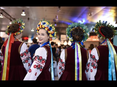 Amy Franko waits her turn to dance alongside other members of the Tryzub Ensemble at the Calgary Ukrainian Festival, in Calgary on Sunday, June 5, 2016. Elizabeth Cameron/Postmedia