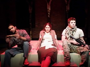 Ahad Mir (playing Musa), Kristal MacWhirter (Tiger) and Joel Taylor (Kev) in Bengal Tiger at the Baghdad Zoo. Photo Credit: Troy Couillard