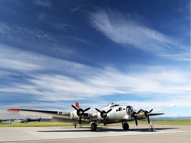 Aluminum Overcast, a B17 Flying Fortress, is readied for a flight at the Springbank Airport outside Calgary on Wednesday June 22, 2016. The WW II bomber is owned by the U.S. based Experimental Aircraft Association who will take people on flights in the vintage aircraft. Flights are used as a fundraiser for the organization to help restore and maintain vintage aircraft.