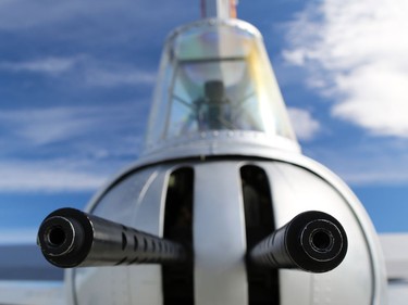 The rear gun turret on Aluminum Overcast, a B17 Flying Fortress, parked at the Springbank Airport outside Calgary on Wednesday June 22, 2016. The WW II bomber is owned by the U.S. based Experimental Aircraft Association who will take people on flights in the vintage aircraft. Flights are used as a fundraiser for the organization to help restore and maintain vintage aircraft.