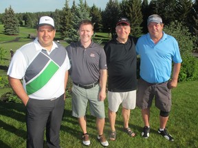 Cal 0625 Fore kids 5  The 11th Annual Business Fore Calgary Kids golf tournament held at the Glencoe Golf & Country Club June 6 would not have been the enormous success it was were it not for the 144 golfers taking part and amazing corporate sponsors. Pictured from left are Western Materials Handling's Bob Forbes, Kyle Hudson, Martin Hexspoor and Ken Banting.