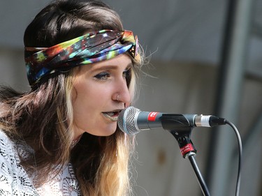 Speedy Ortiz lead singer Sadie Dupuis performs in Calgary's Olympic Plaza during the Sled Island Music Festival on Saturday June 25, 2016.