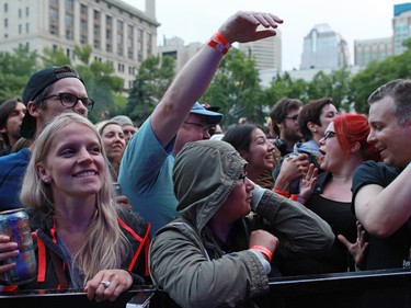 Fans cheer Guided by Voices as they perform in Calgary's Olympic Plaza during the Sled Island Music Festival on Saturday June 25, 2016.