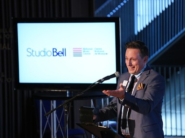 Andrew Mosker, President and CEO of the National Music Centre in Calgary, speaks during the ceremonial opening of Studio Bell the home of the centre on Wednesday June 29, 2016. Studio Bell opens to the public on Canada Day.