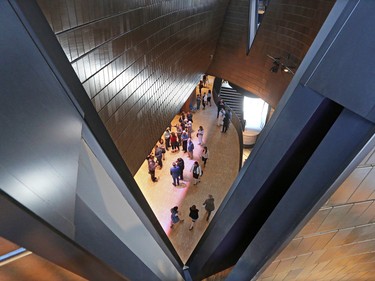 Guests walk inside Studio Bell, home the National Music Centre in Calgary during the ceremonial opening on Wednesday June 29, 2016. The Centre opens to the public on Canada Day.