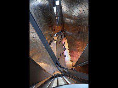 Guests walk inside Studio Bell, home the National Music Centre in Calgary during the ceremonial opening on Wednesday June 29, 2016. The Centre opens to the public on Canada Day.