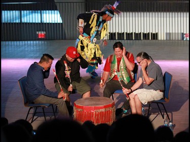 First Nations dancers along with the first sounds by the Eya Hey Nakoda drum group marked the ceremonial opening of Studio Bell, home of the National Music Centre in Calgary on Wednesday June 29, 2016. The Centre opens to the public on Canada Day.