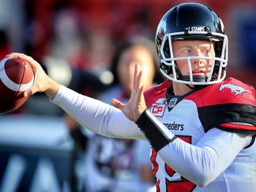 Calgary Stampeders quarterback Andrew Buckley against the Edmonton Eskimos in CFL pre-season action at Calgary's McMahon Stadium on June 11, 2016.