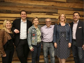 Calgary MP Michelle Rempel, (far-left), hosts a barbecue with Conservative leadership candidates Andrew Scheer, Kellie Leitch, Tony Clement, Lisa Raitt. Co-host with Rempel is Banff-Airdrie MP Blake Richards (on the far-right) at Symons Valley Ranch in Calgary, Alta., on Saturday June 18, 2016.