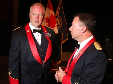 Calgary Police Chief Roger Chaffin chats with Inspector Cliff O'Brien at the annual Chief's Awards Gala Thursday evening June 2, 2016.