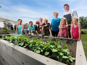 Starbelly chef Jonathan Sobol poses with Haysboro School's gardening club.